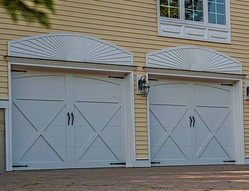 A Home with Classic Style Overlay Carriage Garage Doors