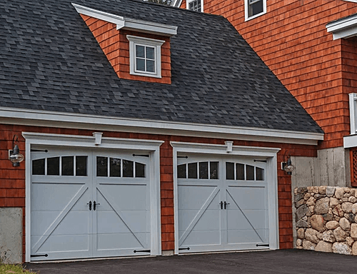 A Home with Overlay Carriage House Garage Doors